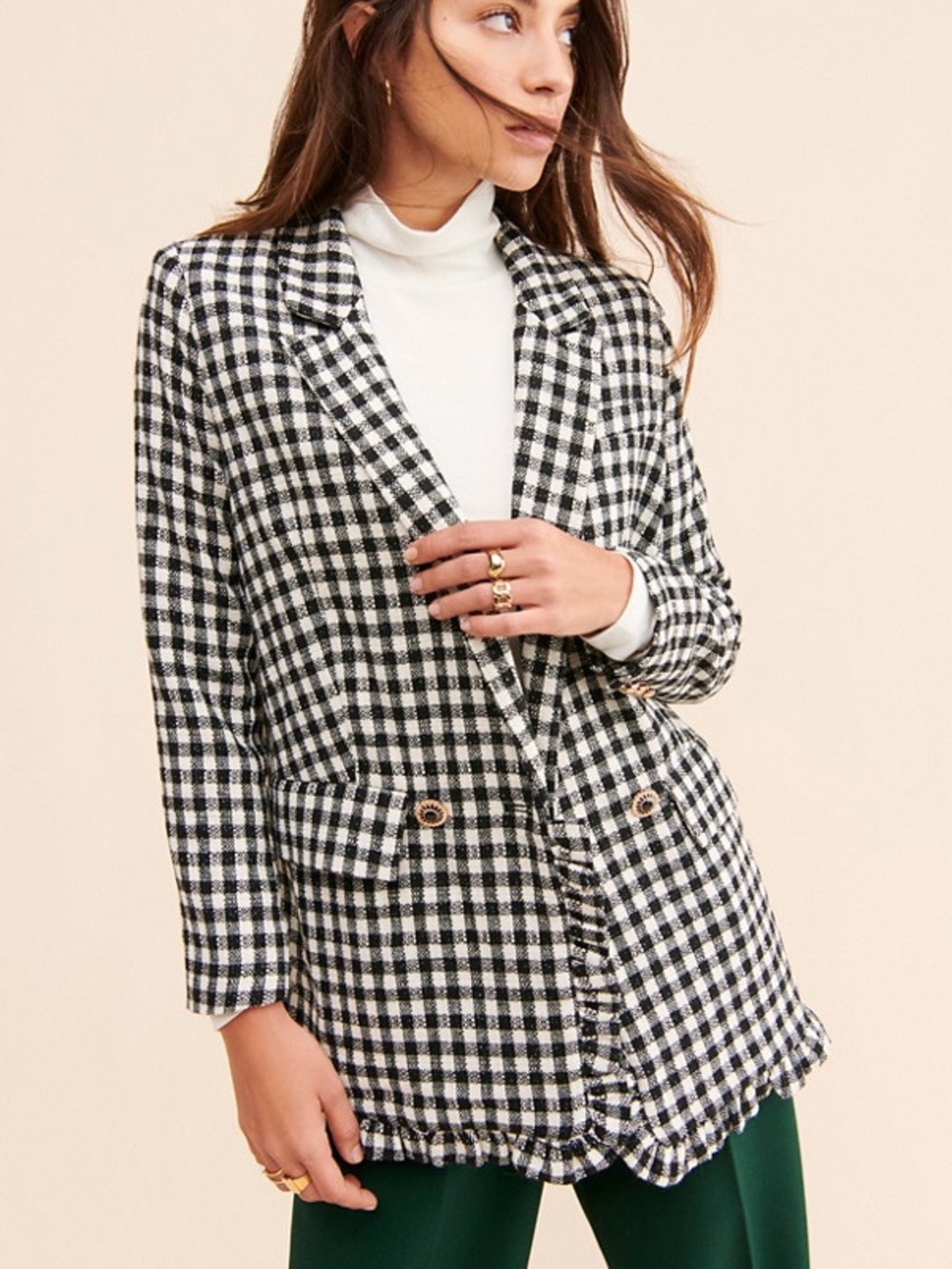 Sister Jane Postmark Ruffle Black Gingahm TweedBlazer 25744